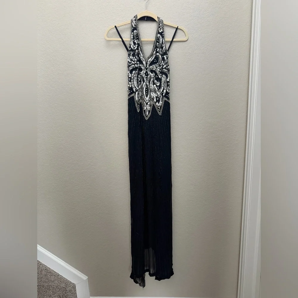 Niteline Della Roufogali Vintage 1980's Sapphire Blue Beaded Silk Evening Gown 6 - Picture 2 of 9